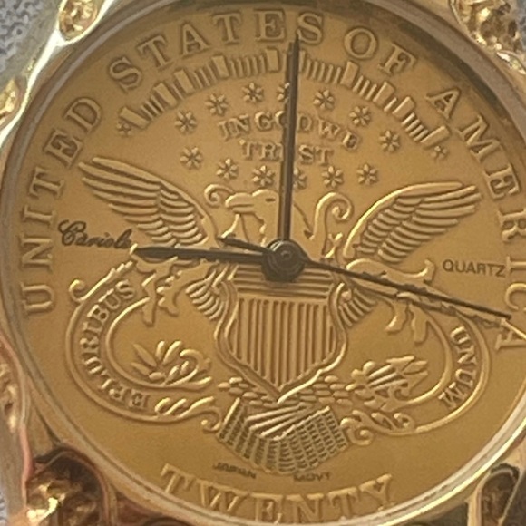 Vintage Caroile USA gold coin face nugget band watch - Picture 7 of 7